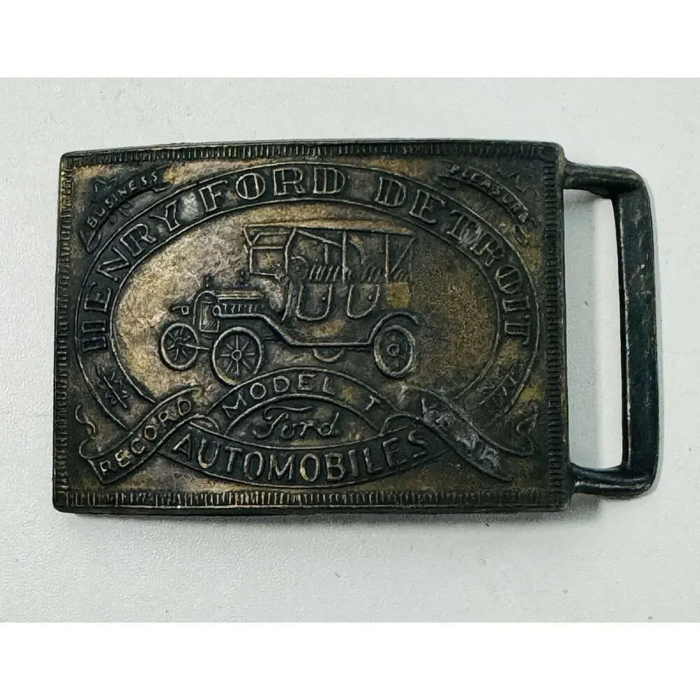 Vintage Brass Henry Ford Automobiles Belt Buckle Model T Unique Great Condition